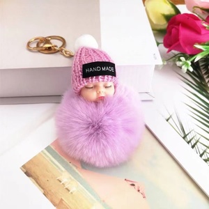 Dễ thương 8cm ngủ bé búp bê Keychain Pompom thỏ lông bóng Móc Chìa Khóa Fluffy xe Keyring Túi món quà quyến rũ lông sang trọng Keychain - Product Image 6
