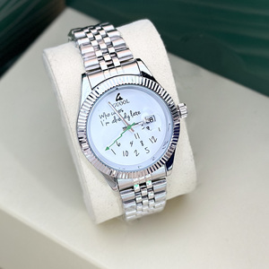 Montres pour hommes CUOOL, style designer, qui s'en soucie, je suis déjà en retard, cadran blanc, lunette cannelée, date, acier inoxydable, collection pour hommes - Product Image 2