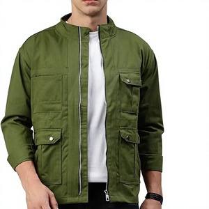 Chaqueta Bomber de Lona Verde Oliva para Hombre, Cuello Mao, Transpirable, Casual, Resistente al Viento, Corte Regular, Estilo Invernal - Product Image 3