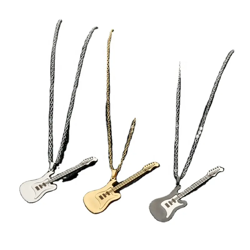 New hip hop cool wind lovers versatile mirror polished Guitar pendant stainless steel chain Necklace