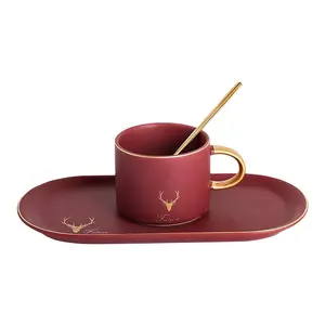 250ml regalo di Alta Classe di Personalizzazione di Ceramica Tazza di Caffè con piattino e oro cucchiaio di Porcellana