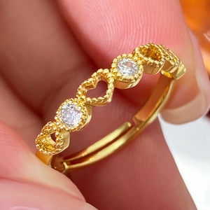 พร้อมส่ง แหวนรูปหัวใจปรับขนาดได้ ชุบทอง 18K กันน้ำ ประดับเพชรคิวบิกเซอร์โคเนีย สำหรับผู้หญิง - Product Image 2