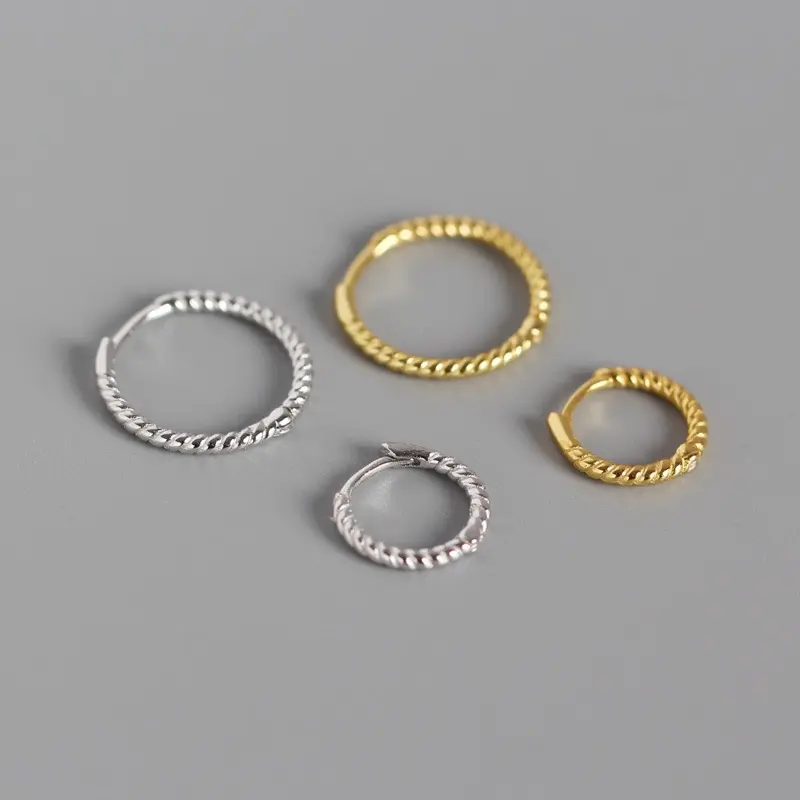 2022 NEW 925 Sterling Silver plain silver twist chic hoop stud earrings with different size