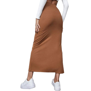 Vestido Maxi Otoñal para Mujer, Estilo Europeo y Americano, Tallas S-3XL, Color Sólido, Falda Cruzada con Abertura, Tejido Natural Informal - Product Image 2