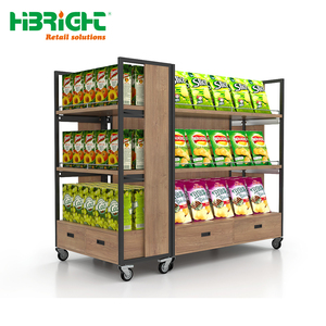 Estantería de Madera Premium para Supermercado con Ruedas Giratorias de Alta Resistencia, Exhibidor Móvil para Tiendas de Abarrotes - Product Image 2