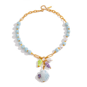 Ceramic Seashell Charm Necklace Stainless Steel Blue Green Purple Animal Shape Party Accessory For Women Summer Beach Jewelry - Product Image 5