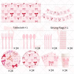 DAMAI Nuevo Diseño, Juego de Vajilla de Papel con Lazo Personalizado, Plato Desechable Rosa para Fiesta de Cumpleaños de Niña, Manteles para Eventos - Product Image 4