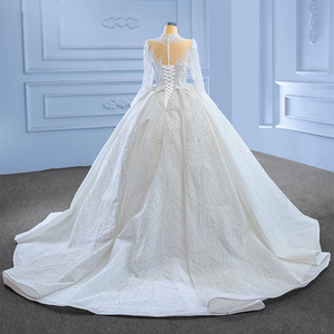 Robe de mariée de bal de fin d'année longue jusqu'au sol, à manches longues, avec paillettes, dentelle, appliques en cristal et broderies, pour 222222 Glaromous - Product Image 5