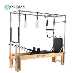 ONEMAX Peralatan Besar Pilates, Peralatan Pelatihan Rumah Komersial Cadillac Flat Bed dan Core 3 In 1