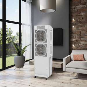 Parrillas de ventilador de dos círculos independientes, gran flujo de aire eléctrico, alimentado por CA, Enfriador de aire de agua de nido de abeja evaporativo con temporizador de 24 horas - Product Image 1