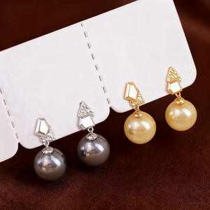 22689DIY Pearl Accessories S925 Silver Earnail Empty Stand 18K <b>Gold</b> <b>Drop</b> <b>Earrings</b> with 9-13mm Round Silver Jewelry - Product Image 3
