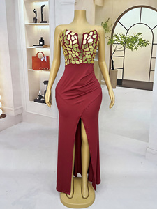 Robes de soirée rouges sans bretelles à paillettes dorées Novance Y5064, robes de luxe pour anniversaire, tenue élégante et sexy pour chanteuse - Product Image 4