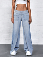 Femmes Y2K Style Regular Fit Casual Simple Automne Tissé Denim Pantalon Taille Basse Jambe Droite Jeans avec Poche Avant Couverture