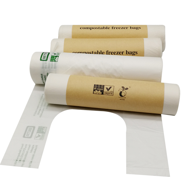 Hot Sell Wholesale 100% Compostable Biodegradable Cornstarch Based Sustainable Non Plastic t Shirt Easy Tie Produce Bag on Roll