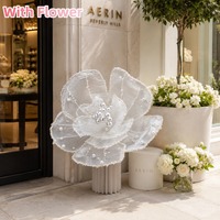 Bunga Poppy Tulle Raksasa Putih Buatan Tangan dengan Pinggiran Mutiara, Bunga Artifisial Besar untuk Dekorasi Latar Belakang Pernikahan, Pesta Pertunangan, dan Dekorasi Suasana