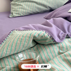 Sz-0328-G <b>Striped</b> Pure Cotton <b>Bedding</b> <b>Set</b> 40s Count Breathable Morandi Color Four Seasons Use - Product Image 4