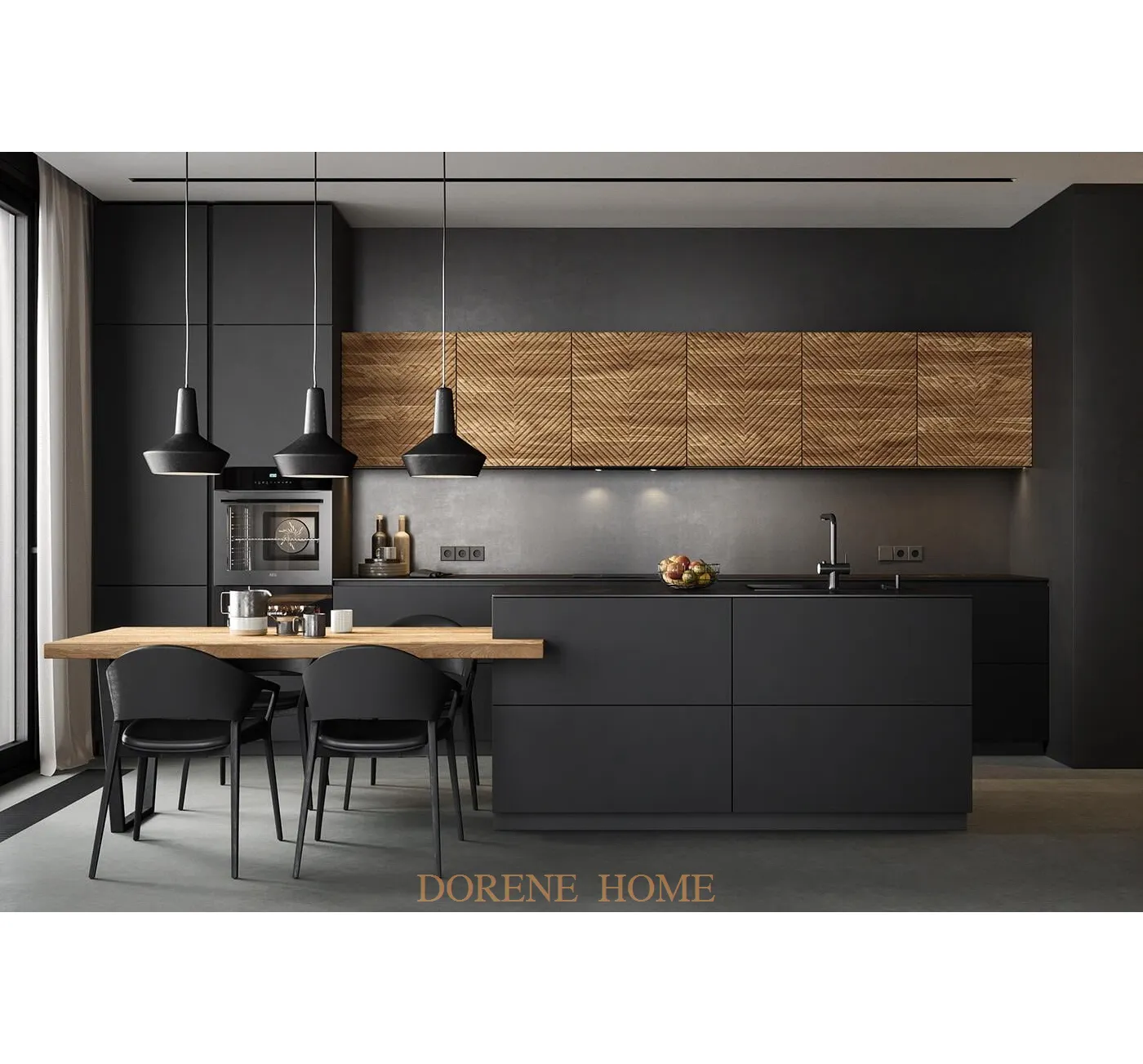 Dorene-armarios de diseño para cocina, conjunto completo de cocina moderna y inteligente, color negro, hecho en China, 2021