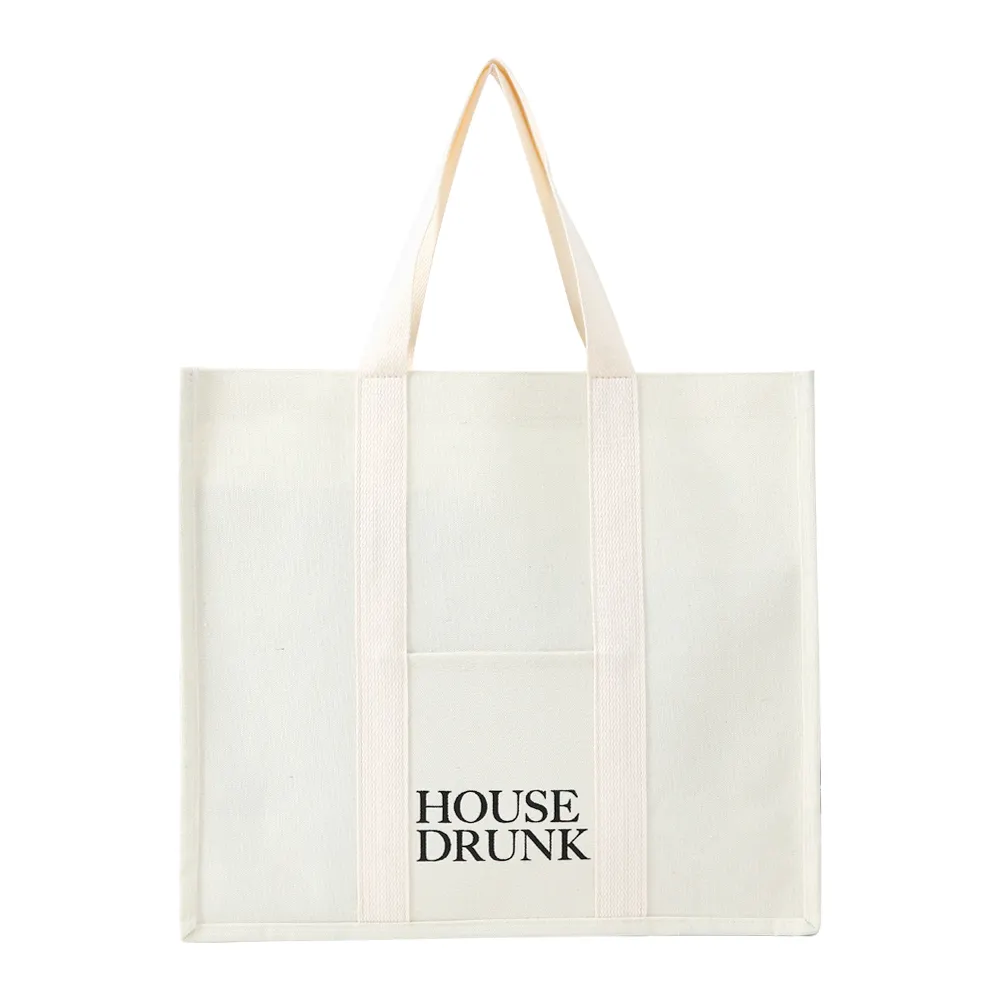 High quality company brand logo white printed cotton canvas handbag promotional gift bag