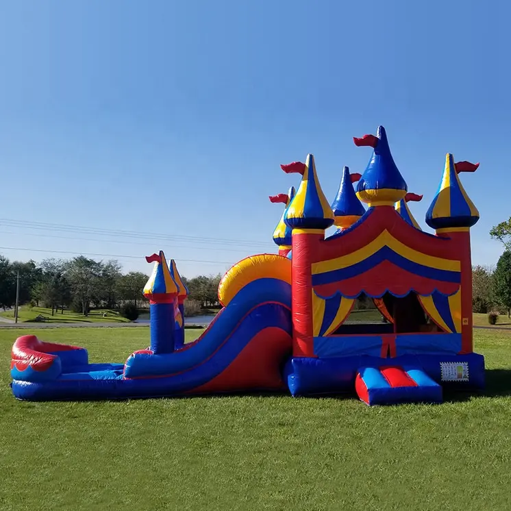 Inflatable ướt khô nhảy lâu đài nhảy Giường trẻ em của trượt Inflatable Bouncer đôi làn đường trượt và trượt cho trẻ em Người lớn