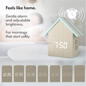 Reloj <span class=keywords><strong>despertador</strong></span> digital con forma de casa con pantalla de temperatura, Marco bonito de estética moderna y atenuador LED, reloj de escritorio pequeño para cabecera - Product Image 3