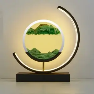 Beweglicher Sand Kunst modernes Schreibtischlicht fließend dynamisches Schnell-Sand-Malerei-Bild fernbedienung 3D-LED-Tischlampe