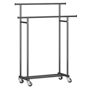 Porte-vêtements à double tringle sur roulettes, robuste, en métal, avec étagère inférieure pour rangement de chambre et placard - Product Image 4