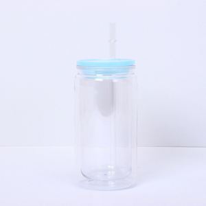 New Design Portable 16oz Double Wall Clear Plastic Mason Jar Cup with Straw for Party <b>Wedding</b> Event - Product Image 3