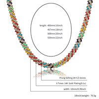 2NK21090011 Collier de chaînes de mode pour femmes européennes américaines en laiton plaqué or 14 carats Chaîne cubaine en émail coloré à double rangée de 10mm
