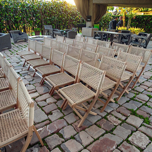 เก้าอี้พับเชือกถักมือ โครงไม้บีชแข็งแรง สำหรับใช้งานกลางแจ้ง สวน แคมป์ปิ้ง คาเฟ่ สไตล์โบโฮ - Product Image 1