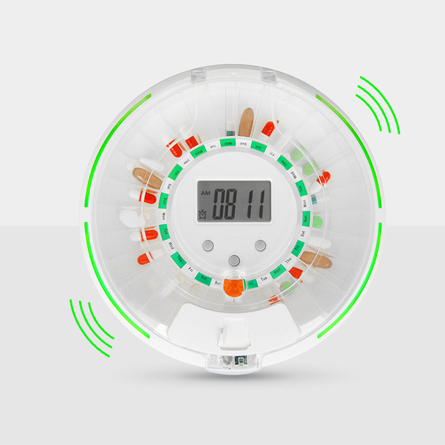 28 Days Dosage Reminder for up to 6 Alarms a Day with Flashing Light and Locked Cover - Smart Pill Dispenser