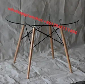 Conjunto de mesa de vidro redondo, mesa de jantar moderna para restaurante, cozinha, sala de jantar, vidro, mesa de jantar, conjunto para mesa de trabalho mdf com pernas de madeira