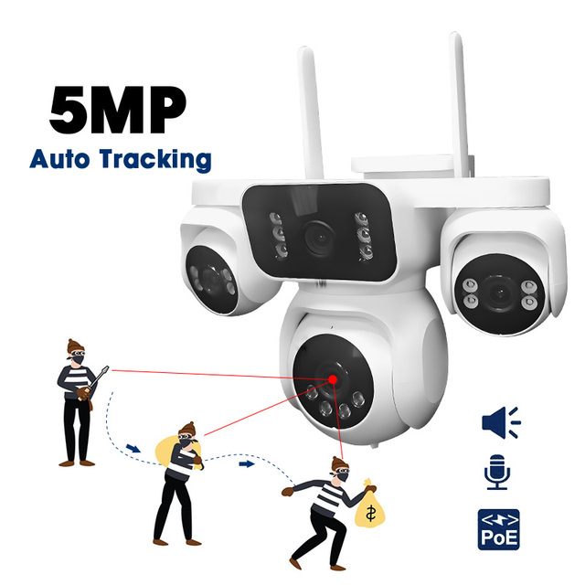 8MP WiFi PTZ Security Camera, Four-Lens Dual-Light, AI Human Detection, Color Night Vision, Outdoor Monitoring