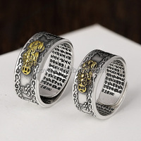POYA Bijoux Rétro Coeur Sutra Anneau Hommes Thai Argent Style Chinois Pixiu Anneau Six Caractères Mantra Classique Cadeau De Mariage Accessoire