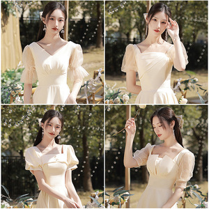 Bridesmaid Dresses Champagne Color A-Line Sweetheart Neckline Vintage Style Wedding Party Women's Dress - Product Image 4