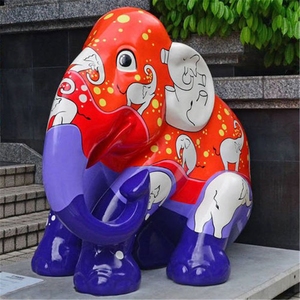 Grande statue d'animal décorative extérieure en fibre de verre Statue d'éléphant coloré - Product Image 2