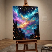 Peinture Diamant 5D Personnalisée, Kit Complet, Galaxie Ciel Étoilé Château Scène Nocturne, Kit d'Art DIY, Décoration Murale, Cadeau pour Adultes