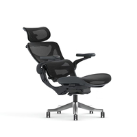 Chaise de bureau ergonomique moderne en maille nylon avec appui-tête 5D, soutien lombaire réglable, accoudoirs en PU et repose-pieds extractible pour bureau à domicile