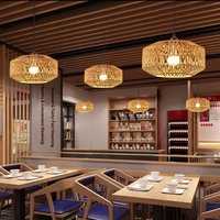 Lustre LED réglable en hauteur en corde de chanvre et rotin antique pour salon, restaurant, hôtel et maison d'hôtes