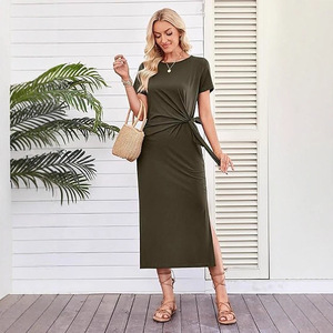 Abito Estivo da Donna Casual <span class=keywords><strong>con</strong></span> Vita Impero, Antistatico, <span class=keywords><strong>con</strong></span> Laccetti, Maniche Corte, <span class=keywords><strong>Spacco</strong></span> sul Collo, Extra Lungo, alla Moda - Product Image 4