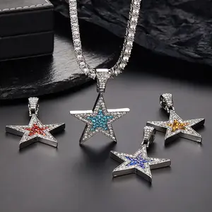 Yeni hip-hop beş köşeli yıldız renk kolye kolye alaşım elmas rhinestones zarif moda yıldız kolye erkekler için