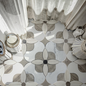 Gạch mosaic đá cẩm thạch trắng hiện đại với đường viền xám, bề mặt bóng, dày 10mm, kích thước tấm 12x12 inch, dùng cho phòng tắm — ảnh 1