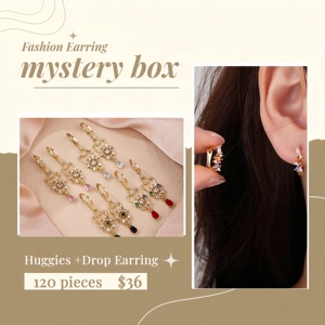 ต่างหูทรงหยดน้ำ Hengdian Zircon Huggies รุ่นคลาสสิกสำหรับผู้หญิง กล่องสุ่ม (120 ชิ้น) ทองเหลืองชุบทอง 18K เครื่องประดับแฟชั่นขายส่ง - Product Image 2