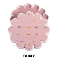 Plateau à bijoux en velours en forme de fleur avec logo personnalisé, plusieurs compartiments, avec couvercle, plateau de présentation pour bijouterie, plateau de rangement pour bagues à plusieurs compartiments