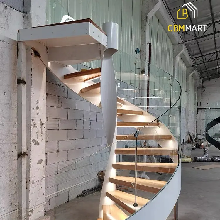 CBM Hot dip galvanized Steel Arc Curved Staircase Thailand Oak Steps Residential European Stair