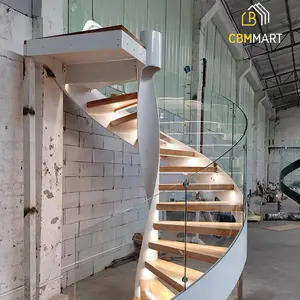 CBM-escalera curva de arco de acero galvanizado, escalones de roble tailandesa residencial europeo