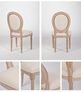 French Vintage Modern Dining Chair Oval Backrest Faux Leather Upholstered Seat Whitewashed Wood <b>Frame</b> for Restaurant Home - Product Image 3
