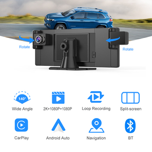 Caméra embarquée <span class=keywords><strong>3</strong></span> caméras Carplay & Android Auto 2.5k 2560*1440P Rétroviseur vidéo Enregistrement WIFI GPS Enregistrement en boucle Application téléphonique DVR de voiture - Product Image 3