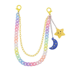 Chaîne de pantalon en acrylique Yueli avec pendentif étoile et lune, double anneau, chaîne de taille unisexe, accessoire de mode hip-hop pour usage quotidien - Product Image 5