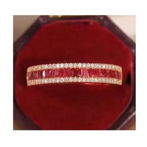 Bague de mariage vintage Xinfly en or rose 18 carats, demi-cercle avec rubis rouge sang de pigeon de 0,7 ct, bijoux en diamant certifiés - Product Image 1