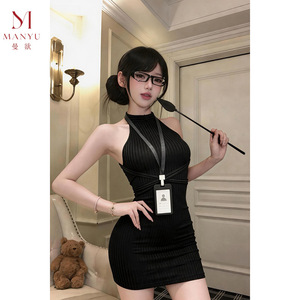 Lencería Man Yu, Vestido Ajustado Sexy con Cuello Halter para Club Nocturno, Uniforme de Secretaria con Espalda Descubierta, Estilo Puro y Sexy para Chicas Atractivas 9664 - Product Image 2